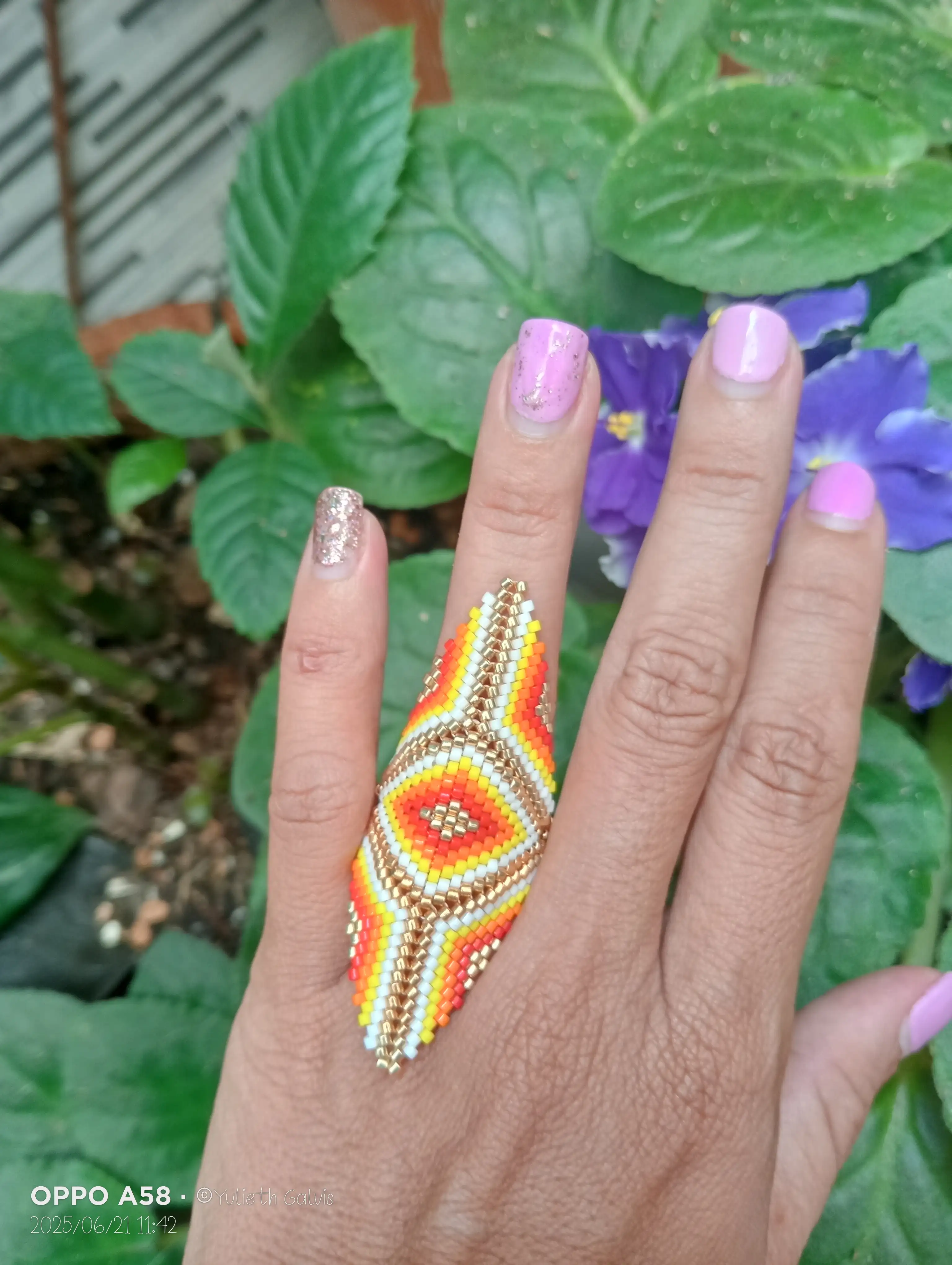 Anillo tejido en rombos miyuki
