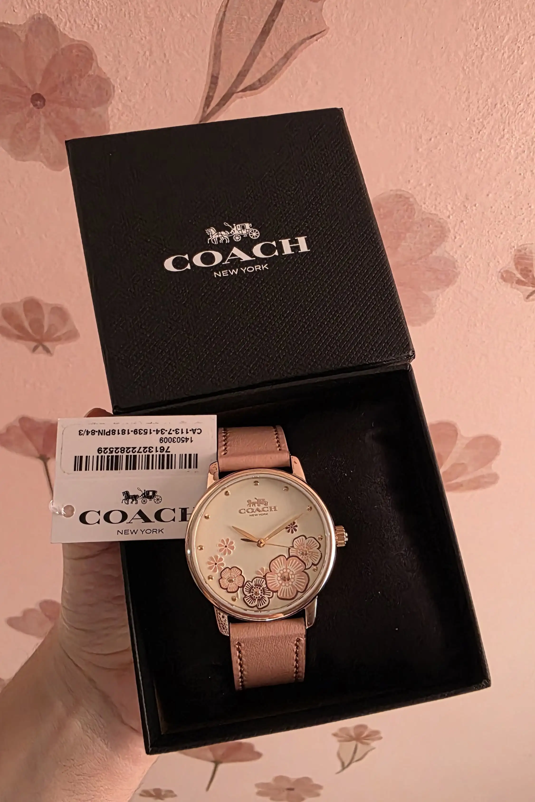 Coach Grand Pink Leather Strap Flower Dial Women's Watch 3