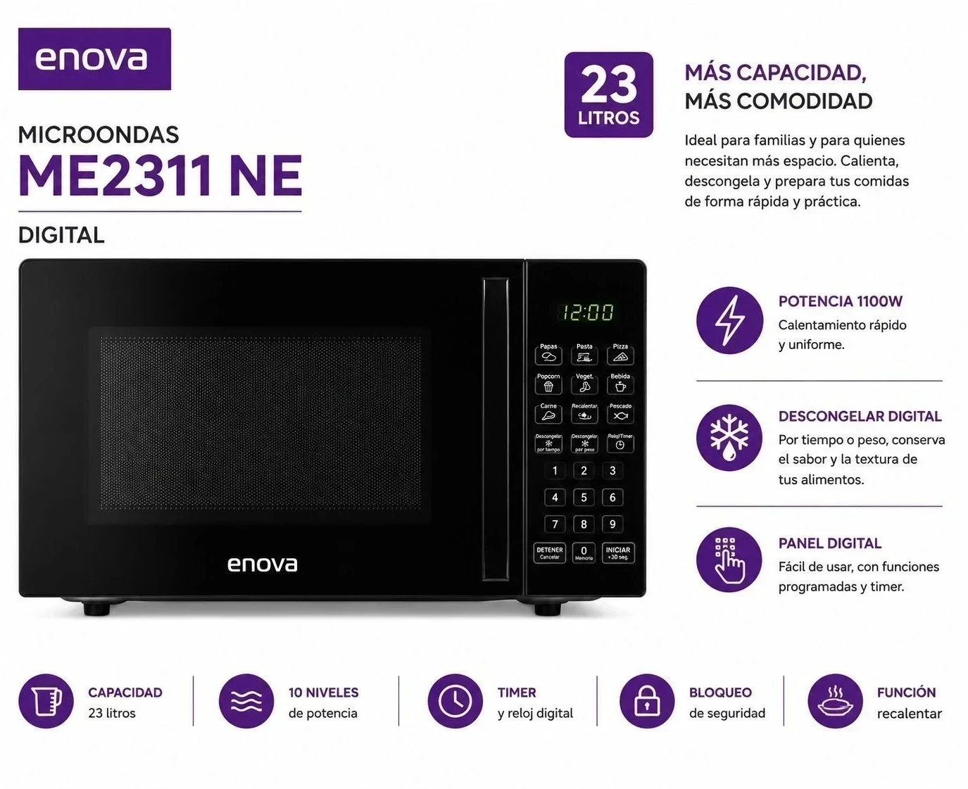 MICROONDAS ENOVA 23 LTS DIGITAL ME2310 NE