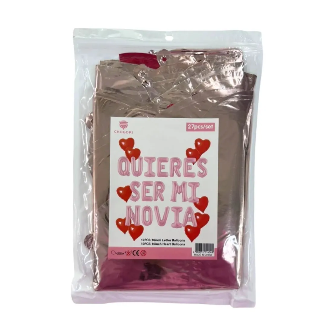 Set globos metalizados 27 pcs "Quieres ser mi novia" con corazones 10 pulgadas  3