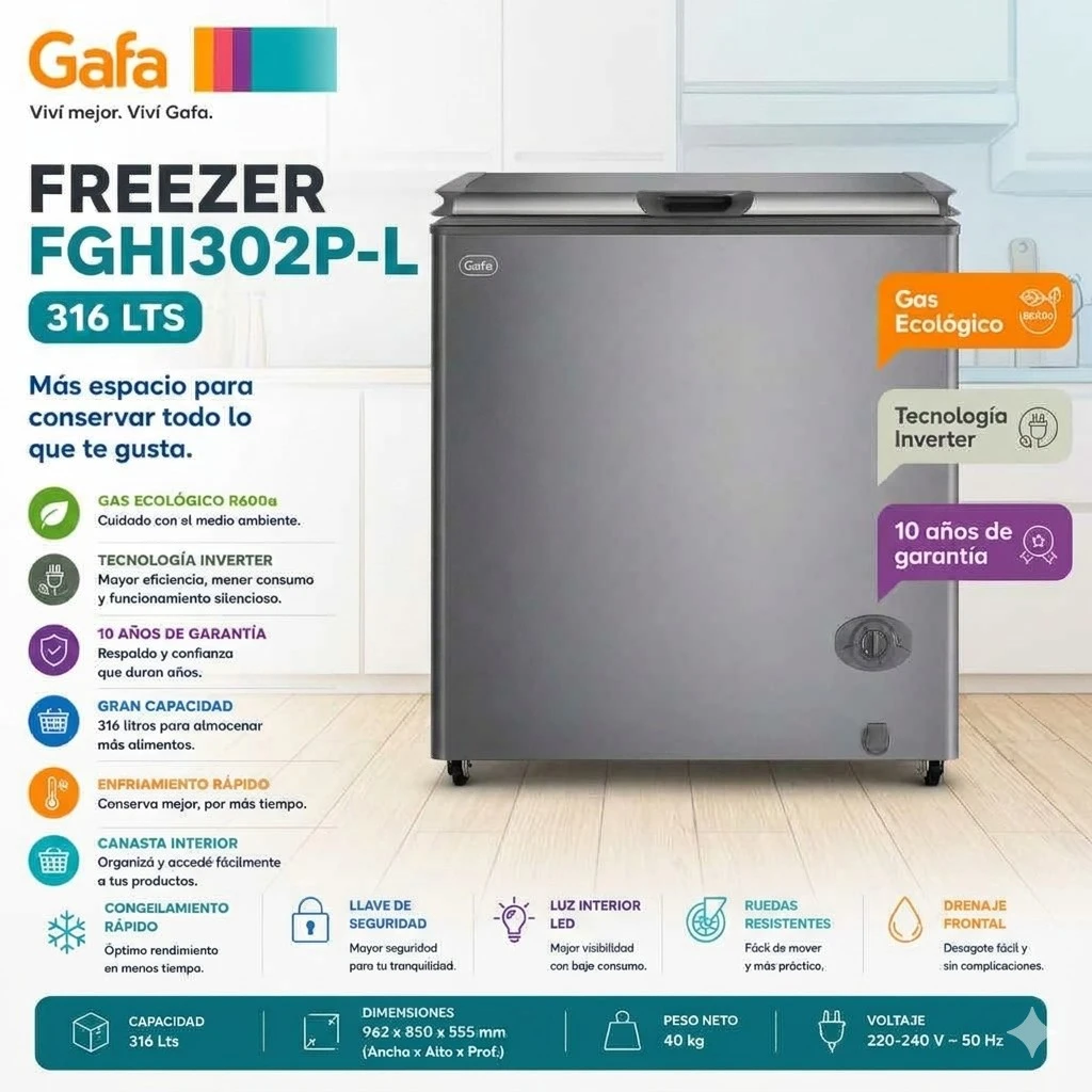 Freezer Horizontal Gafa Plata Inverter 316Ltd