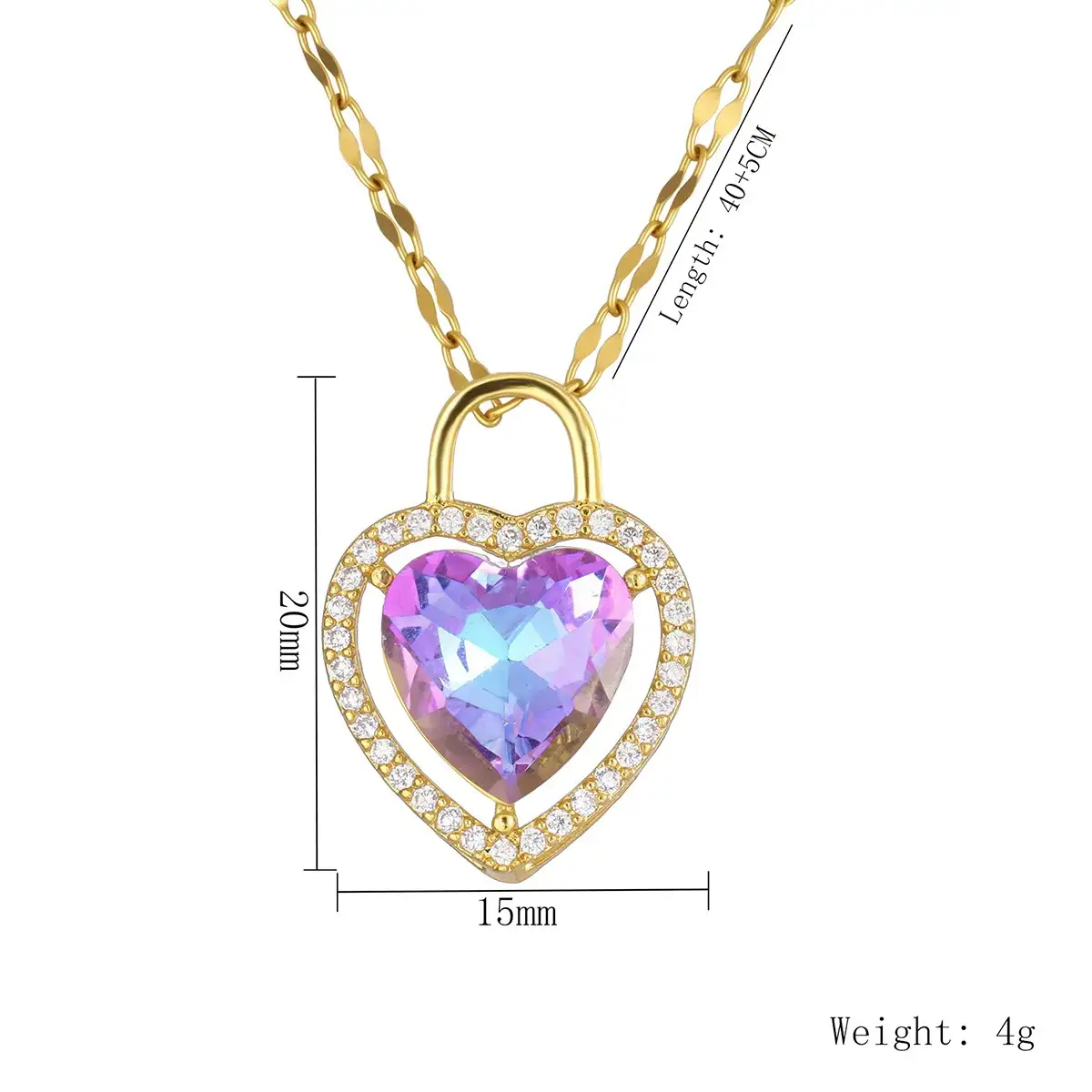Cadena Y Dije En Acero Con Piedra Circon De Corazon Lila 4