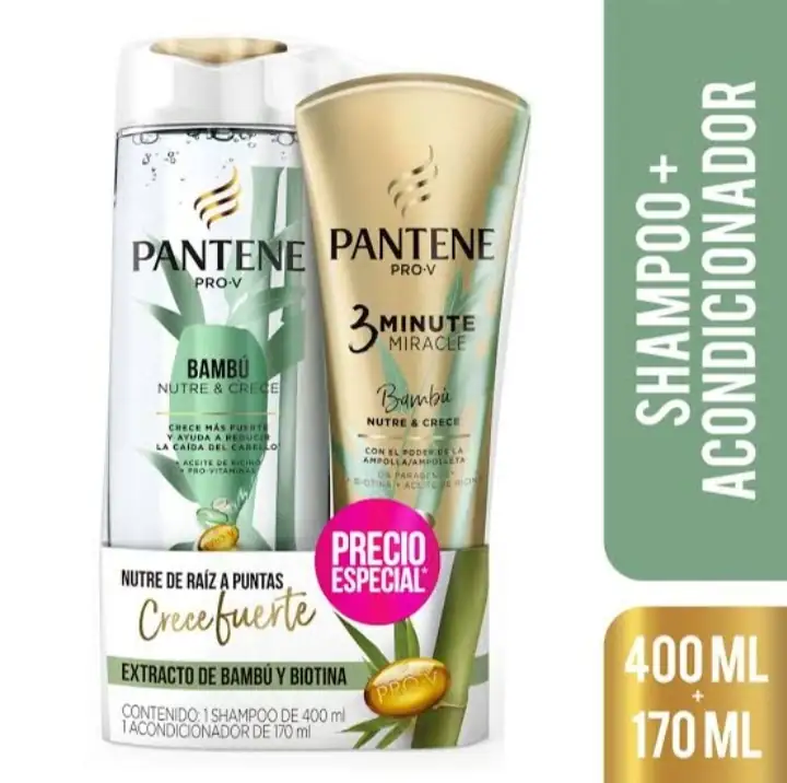Pack Shampoo Pantene Pro-V  Bambú Nutre & Crece 400ml + Acondicionador  Bambú Nutre & Crece 170ml 