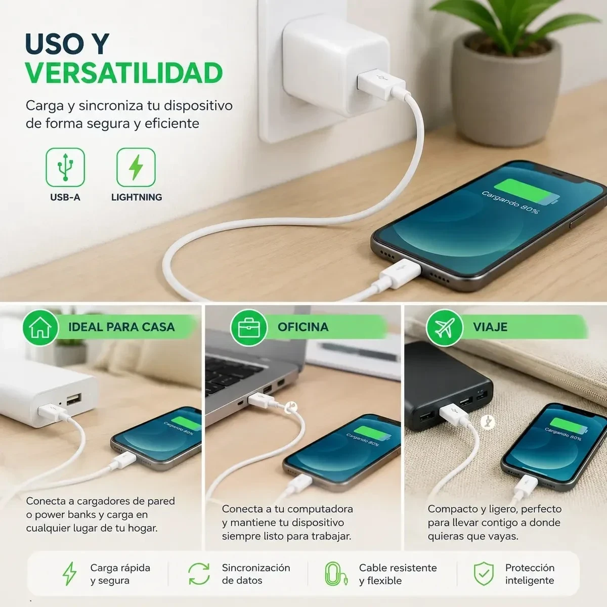 Cable Usb A a Lightning Para Iphone Y Ipad Carga Y Datos 4