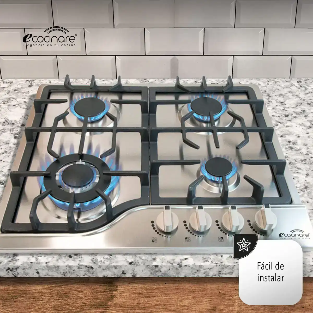 Parrilla empotrable de acero inoxidable  4 quemadores  2