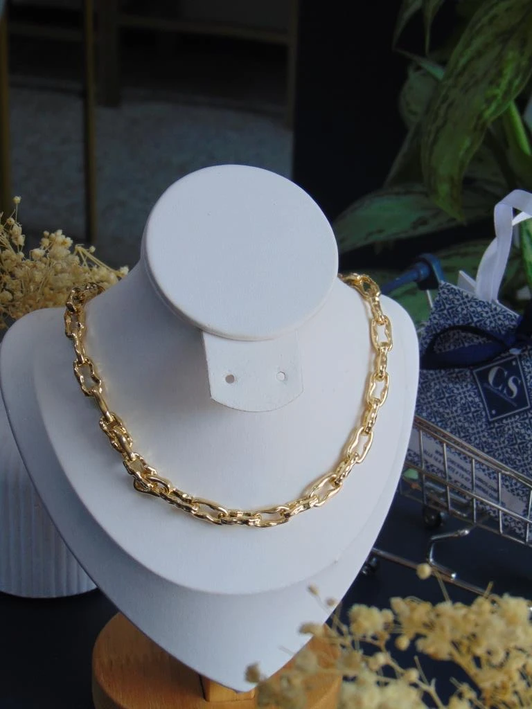 CHOKER RODIO DOR MAXI ESLABON HUESO DELGADO 6MM |45CM LARGO