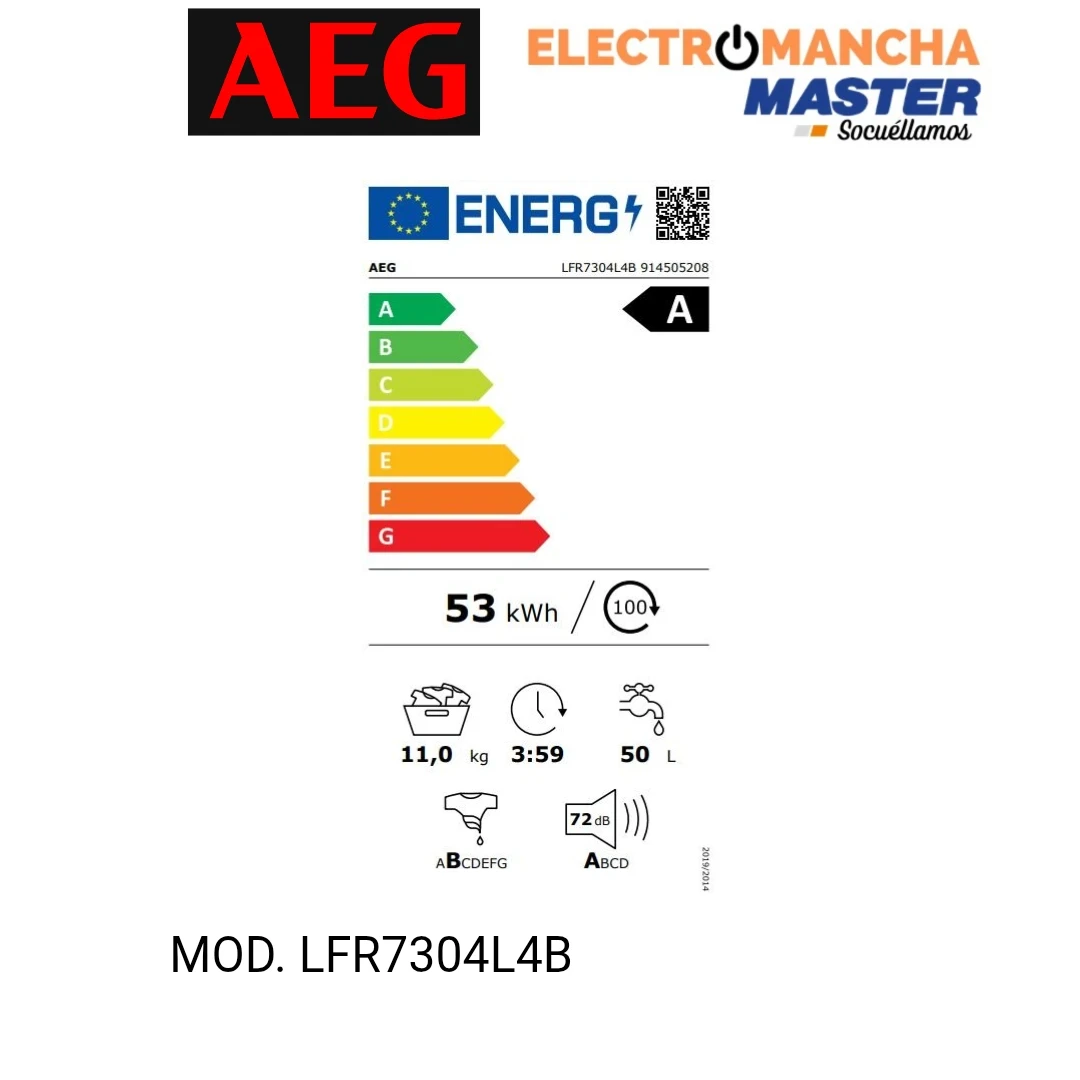 LAVADORA AEG LFR7304L4B 11 KILOS 1400 RPM CLASE A  6