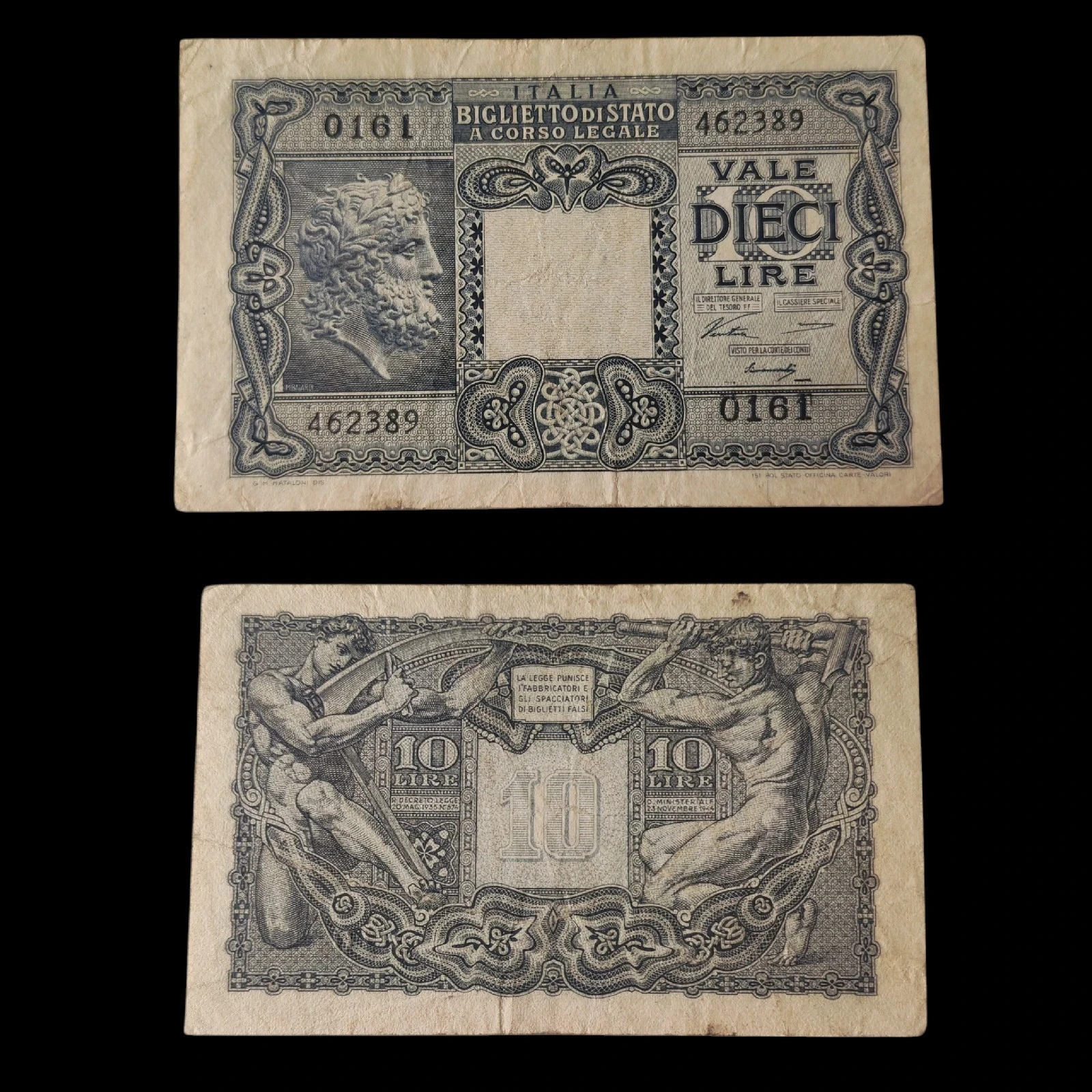 ° Italia Fascista 10 Liras Circulado 
