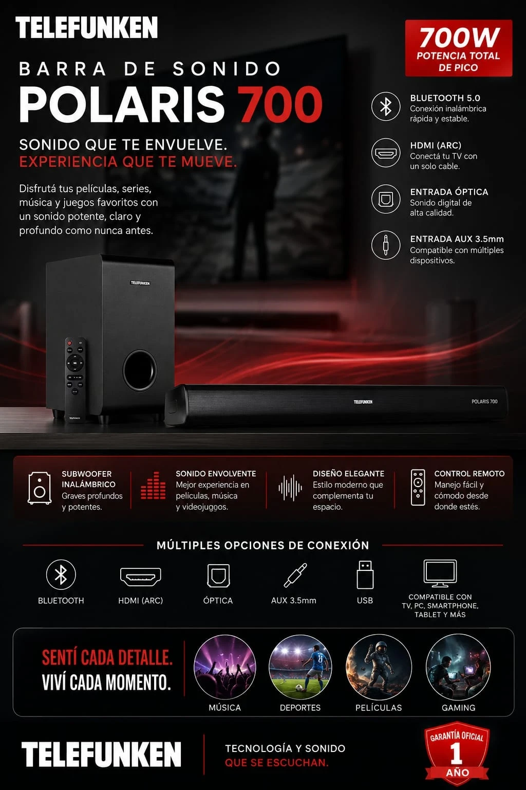 Barra de sonido Polaris 700 Telefunken 
