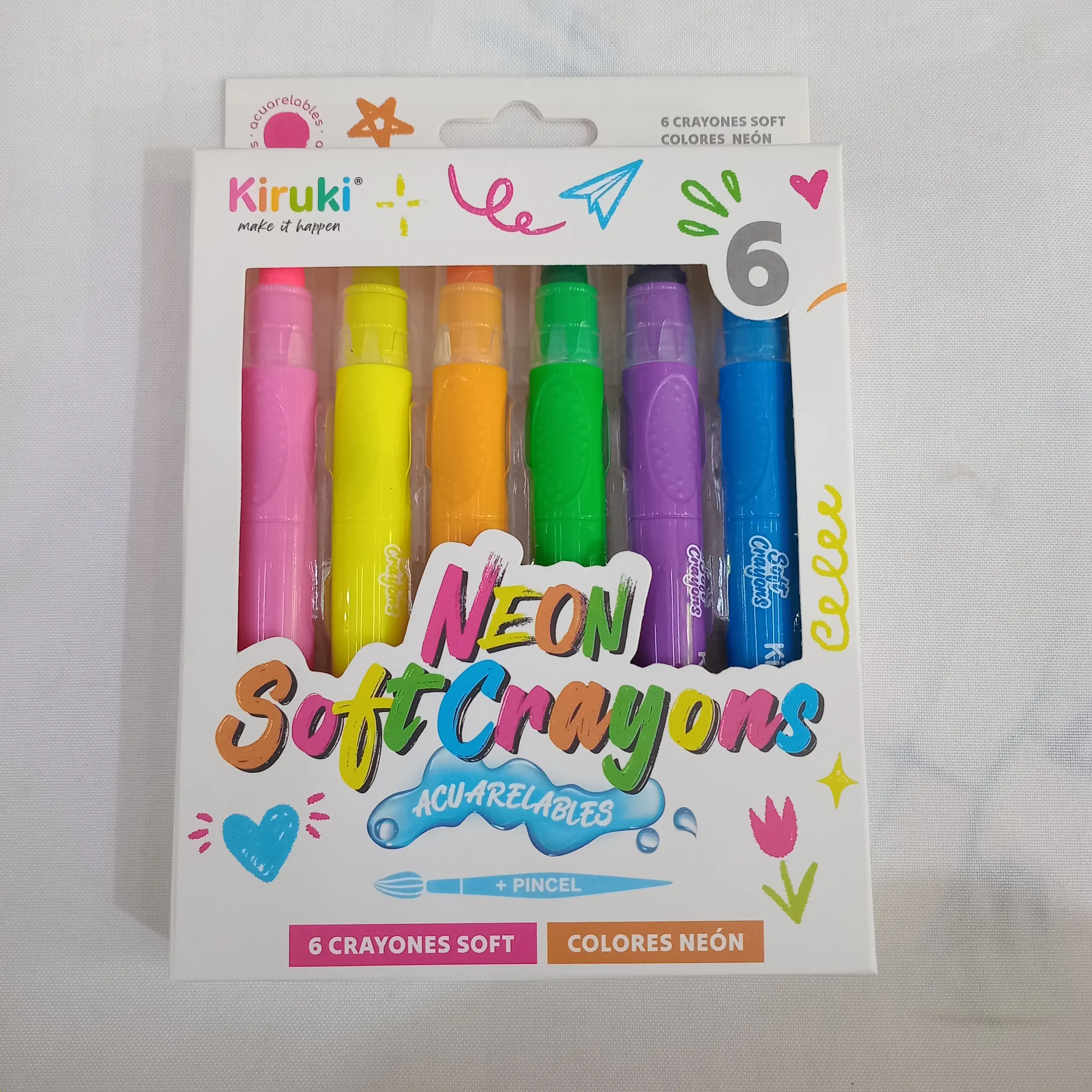 Crayones soft neon Kiruki acuarelables x6