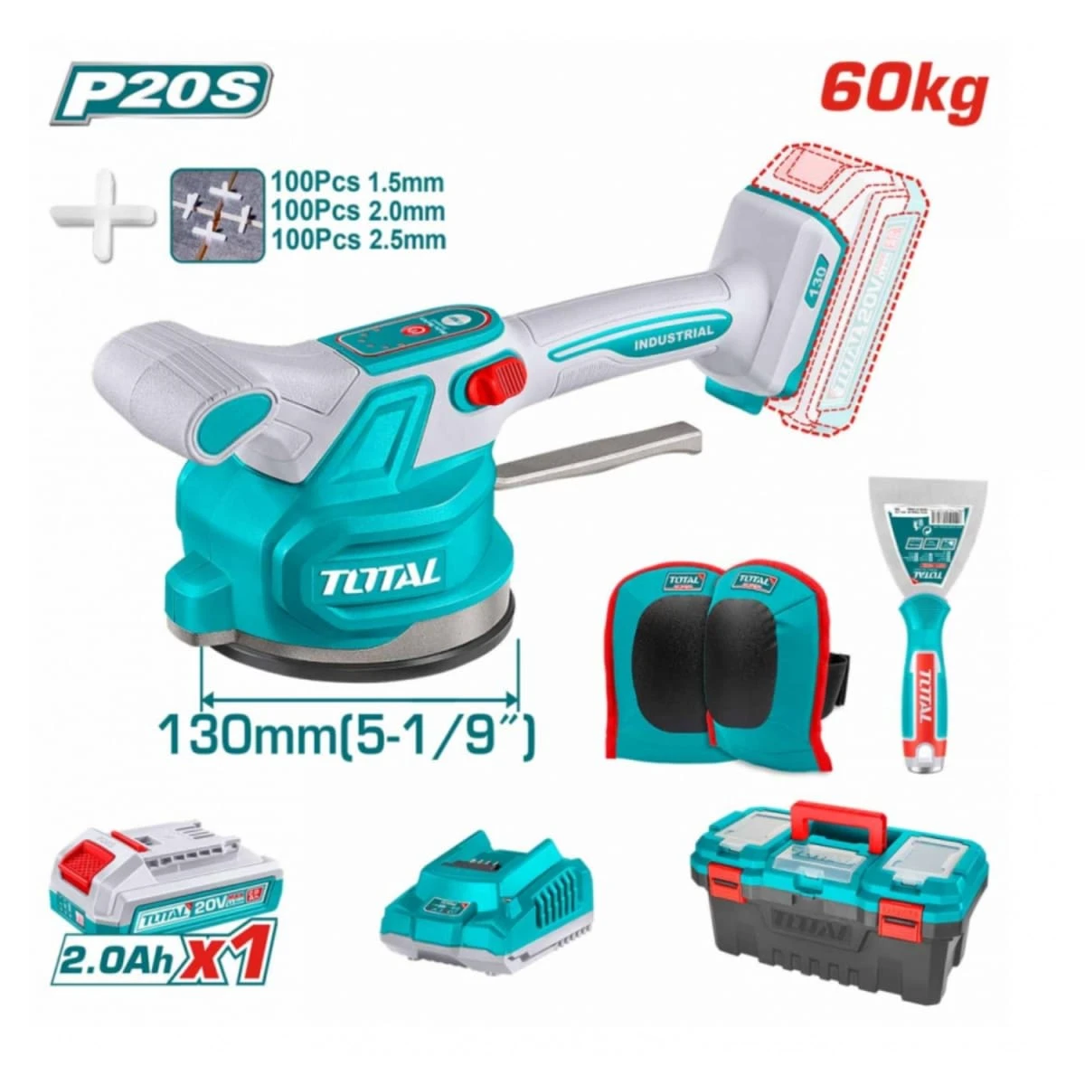 THT576003-TTVLI20015 Cortador de mayolica 60cm pesada + ventosa vibradora 50kg 20v total 5