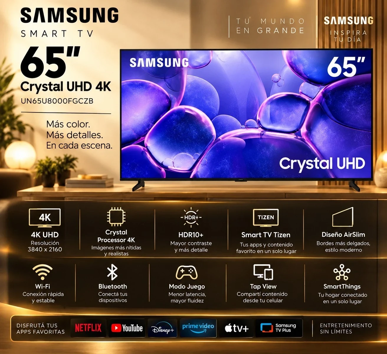 SMART TV SAMSUNG 65 CRYSTAL UHD 4K  CONSULTAR DISPONIBILIDAD CON EL VENDEDOR 