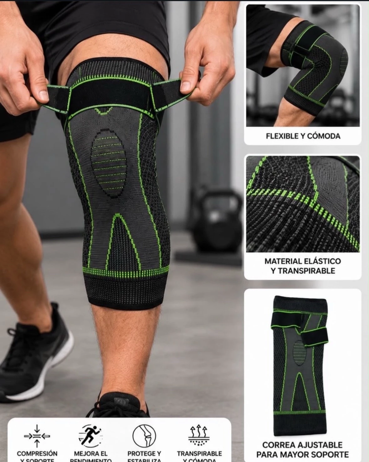 Rodillera deportiva de compresion con correa ajustable 3