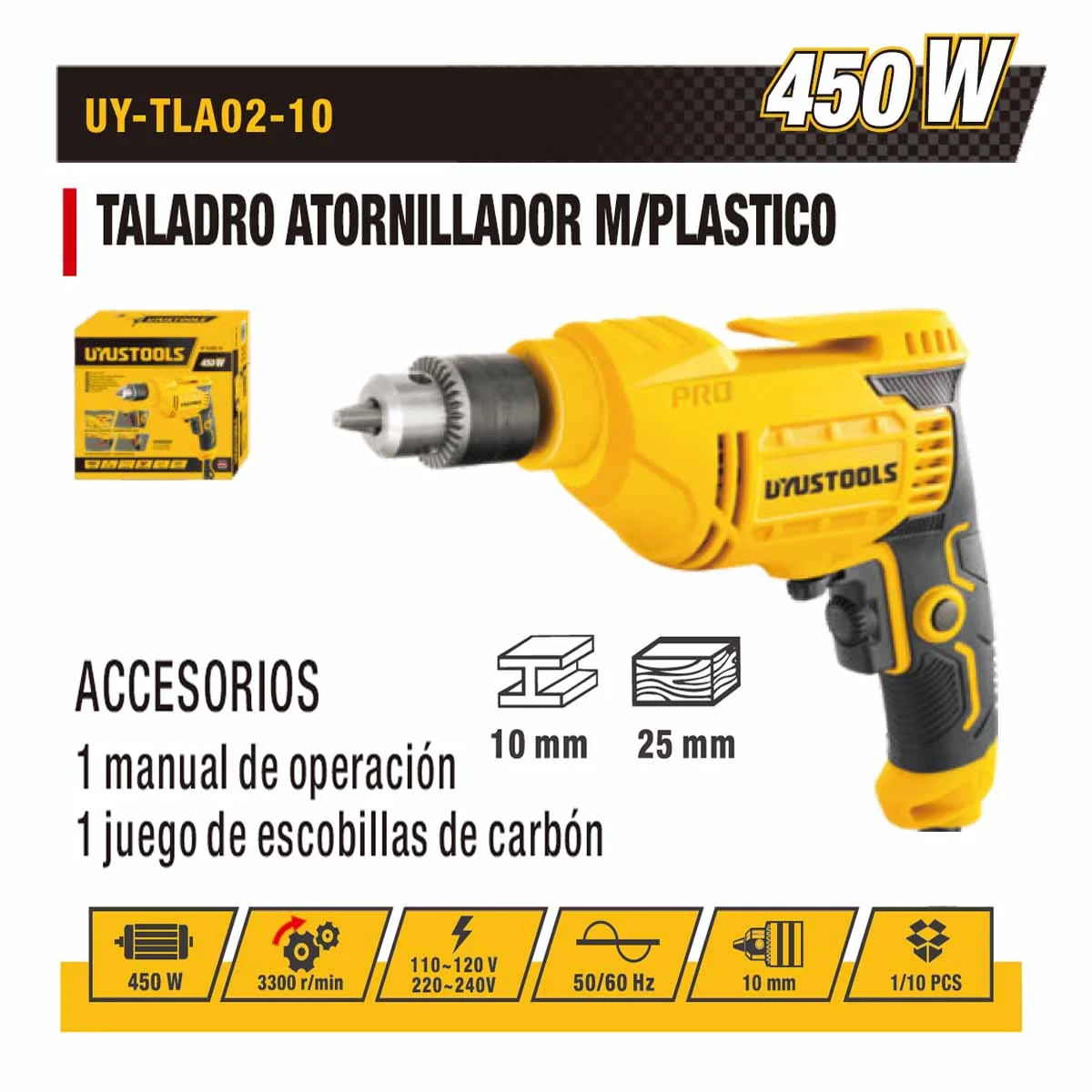 TALADRO ATORNILLADOR UYUST 13mm 450W