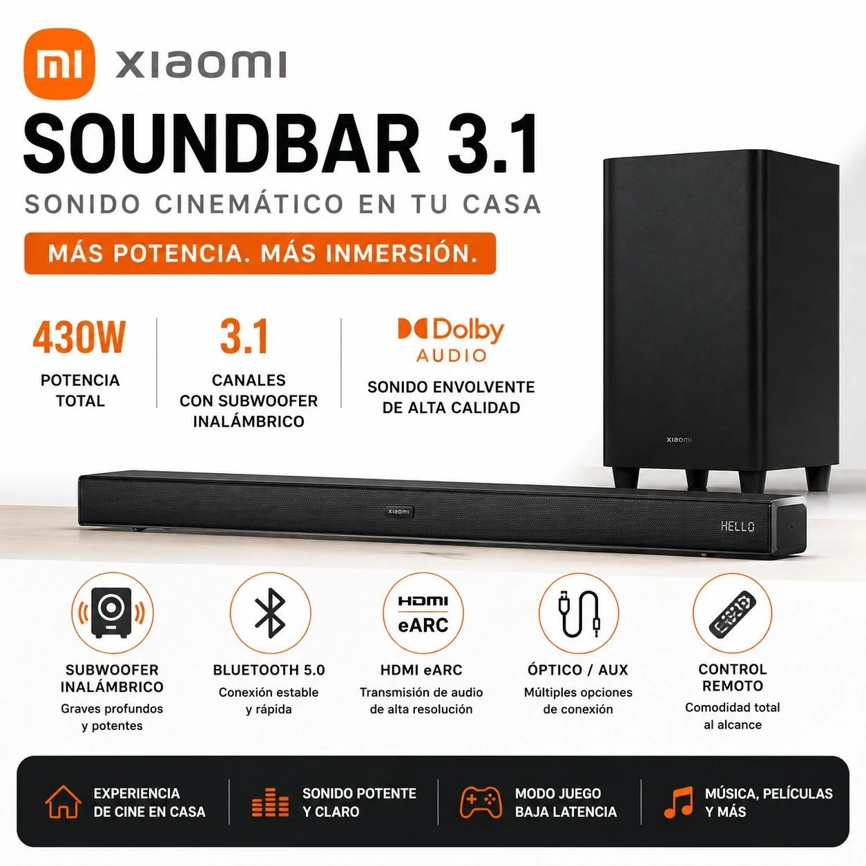 BARRA DE SONIDO XIAOMI SOUNDBAR 3.1