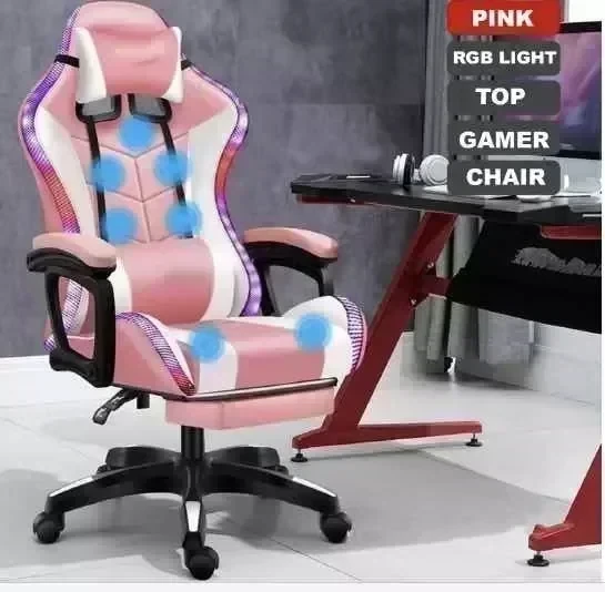 Silla Gamer STAR VISION rosa con luz led y masajeador  2