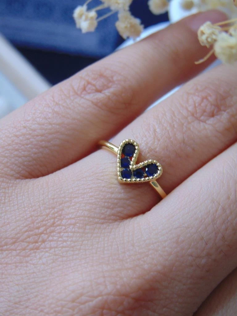 ANILLO ACERO DOR LINEA CORAZON AZUL OSCURO