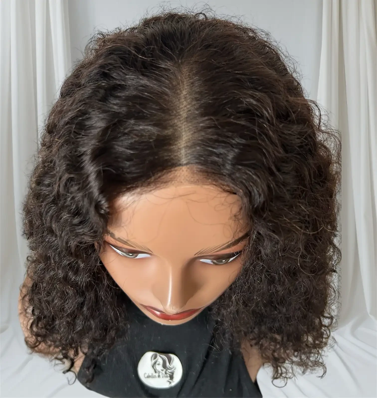 Peluca Rizada cabello humano 18 pulgada, frontla lace 4x4 glueless,180% densidad  4