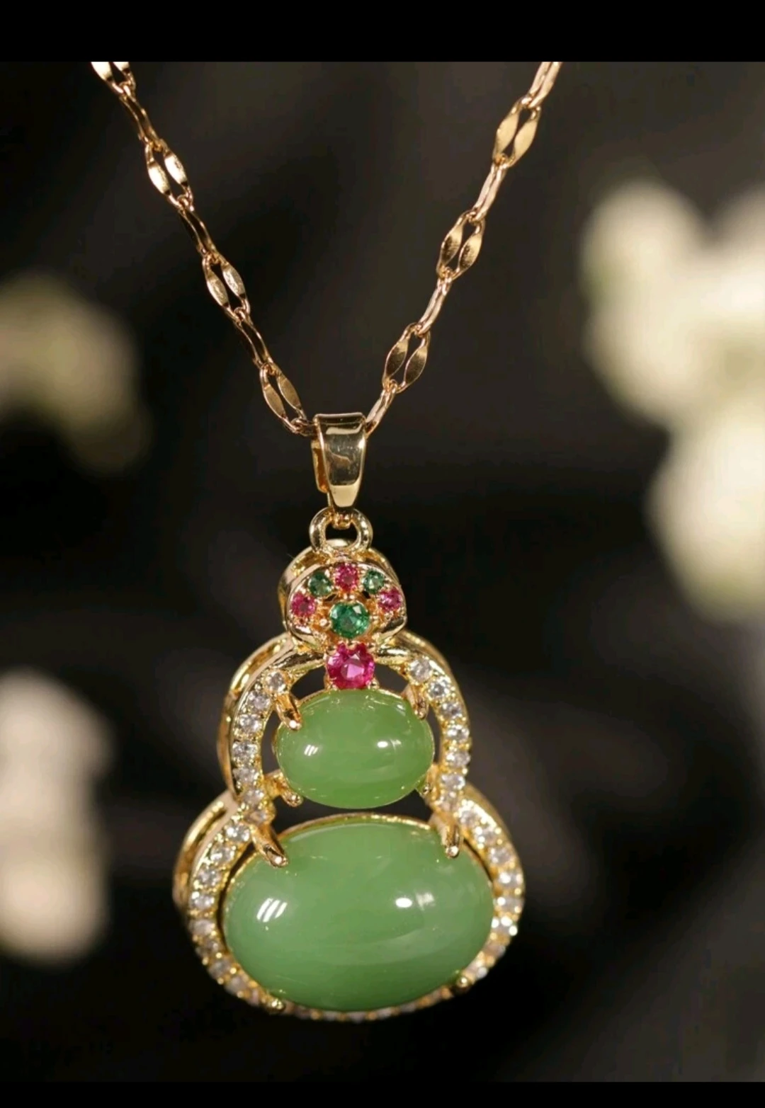Collar colgante/ Calabaza: Suerte & Éxito. Jade imitación  2