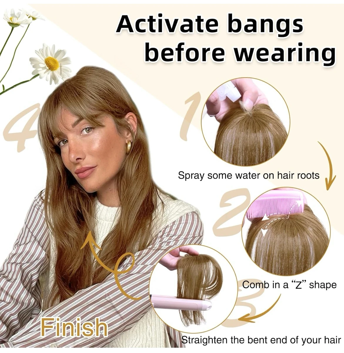 Flequillo con clip, 100% de cabello humano (marron claro ) 2