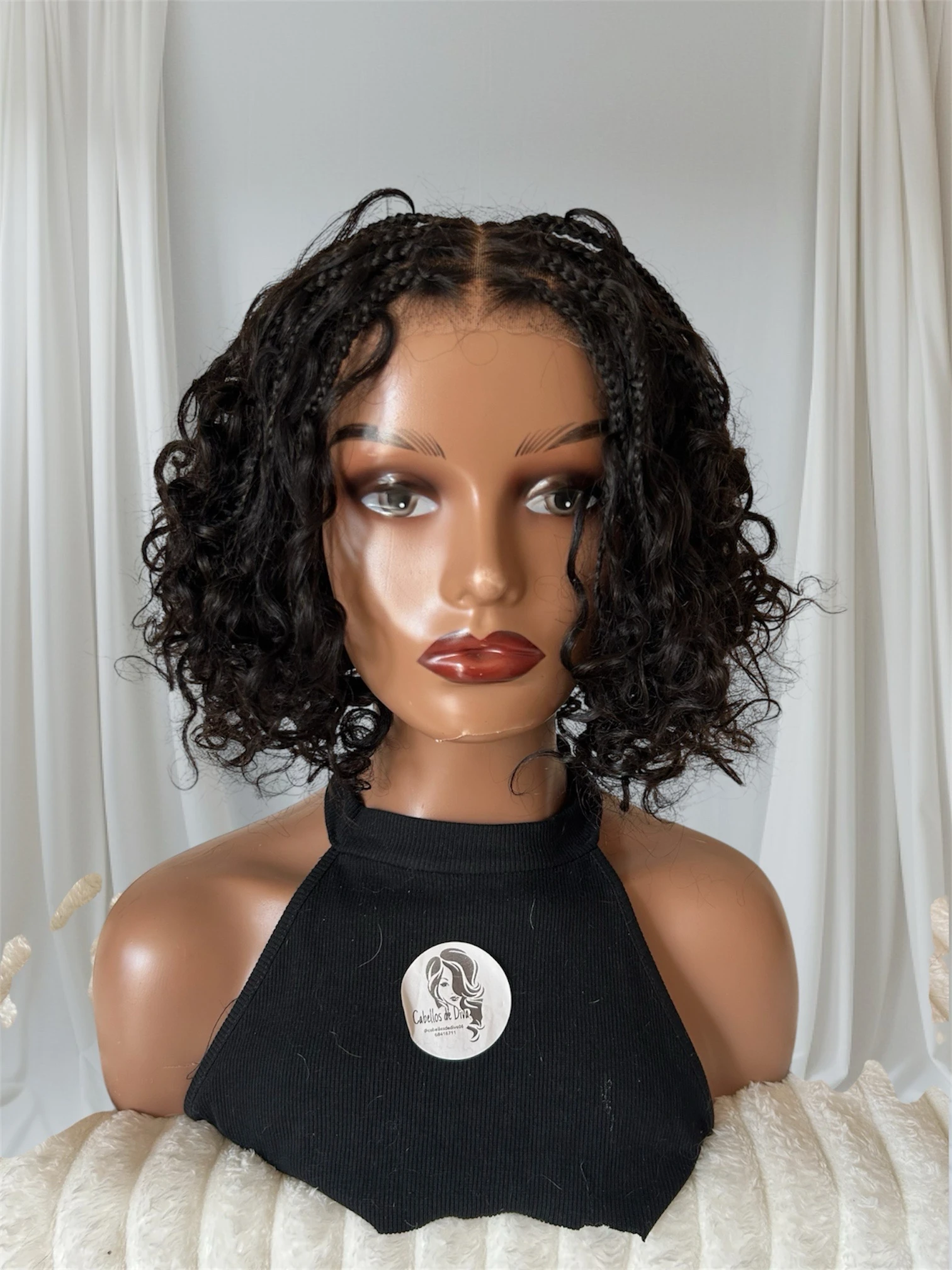 Pelucas de Cabello Humano Rizadas Ondas Profundas Bohemias Trenzadas con Cierre de Encaje 5x5 y Bob  Pelucas Rizadas Ondas Profundas Sin Pegamento de 12 Pulgadas 2