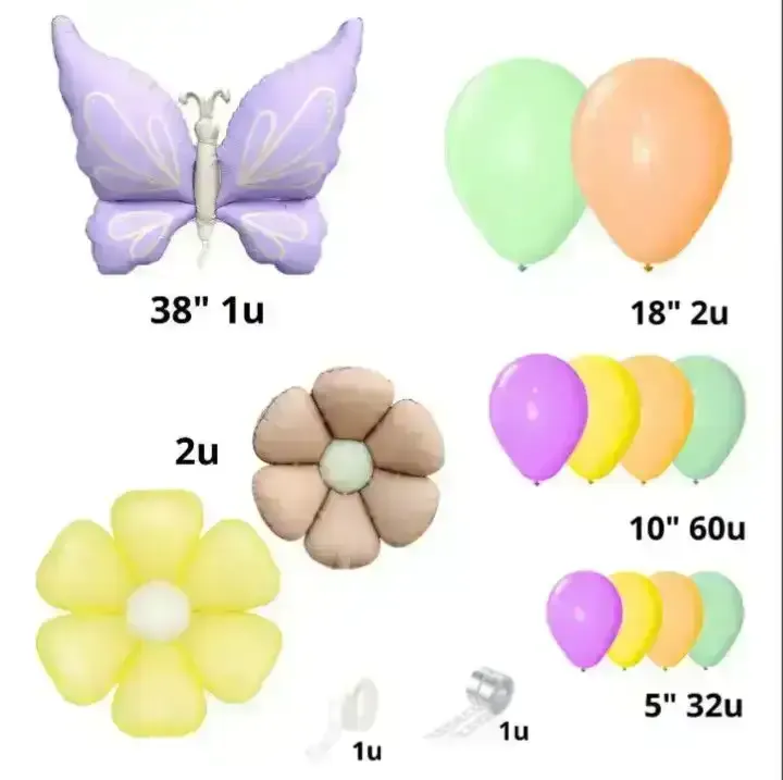 Set globo pastel mariposa 100 pcs amarillo/naranja/verde aqua/rosa 2