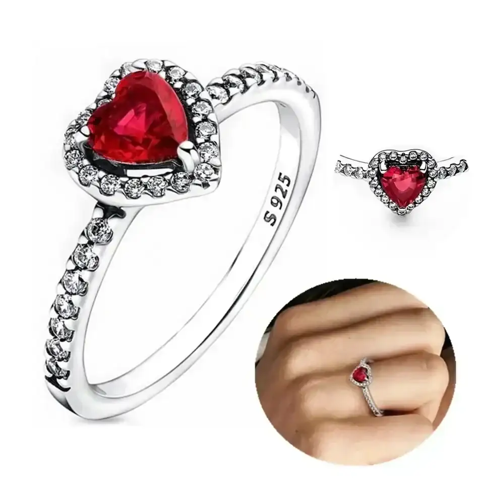 Anillo Relieve Corazón Rojo + Caja de Regalo  2