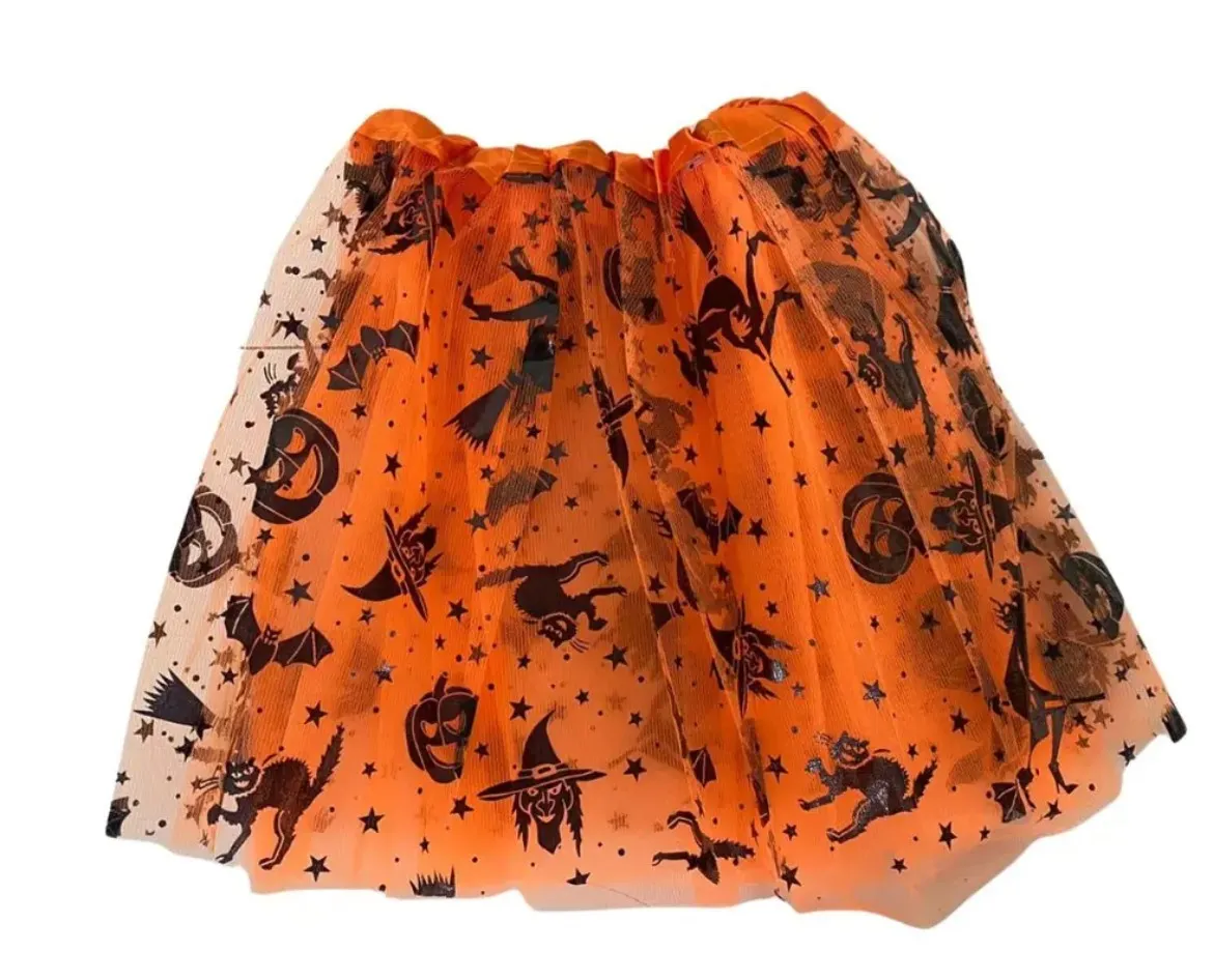 Tutu 3 capas 30cm estampado halloween naranja 2