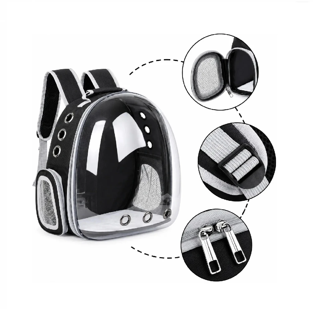 Mochila Transportadora De Mascotas Gatos Con Ventana Trasparente Color Negro