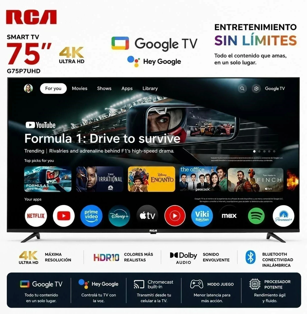SMART TV RCA 75” C/GOOGLE TV G75P7UHD