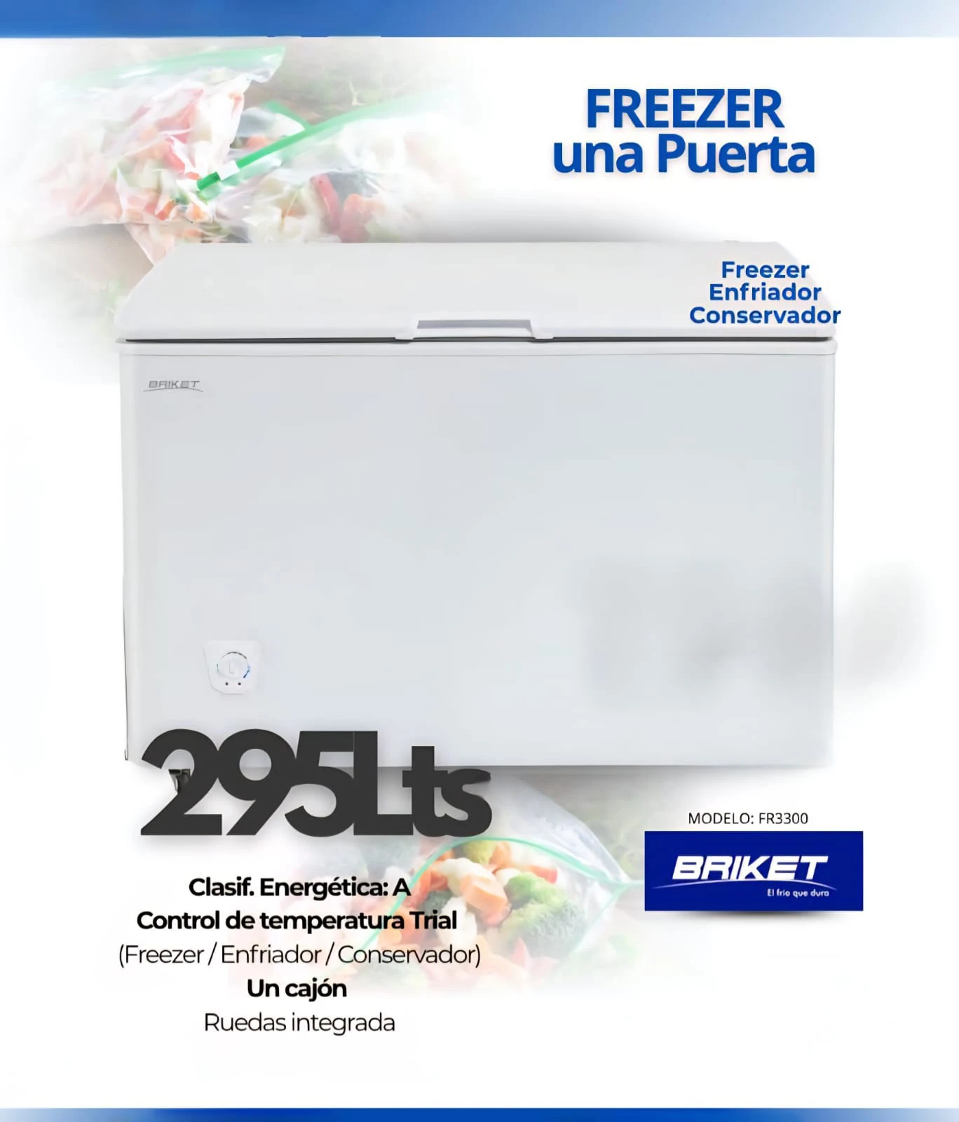 Freezer horizontal Briket FR 3300 blanco 300L 220V