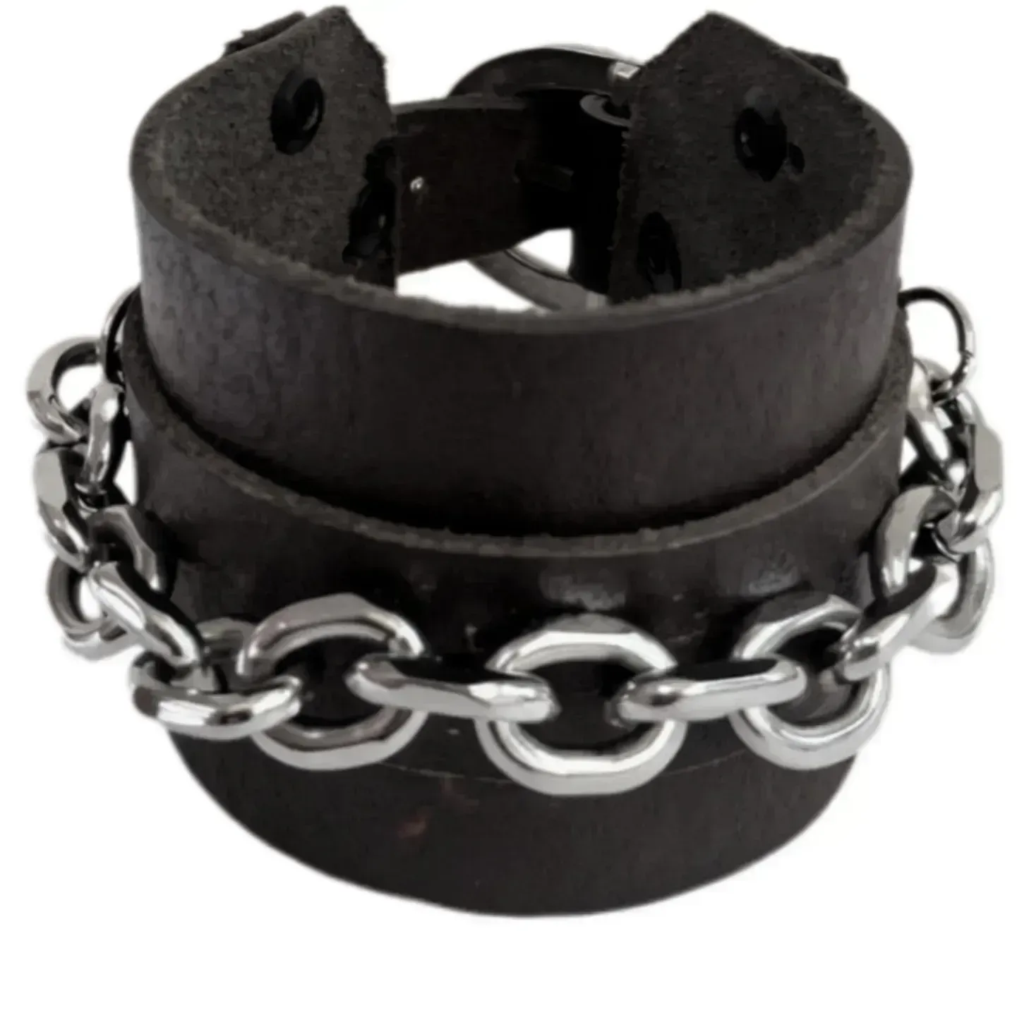 Muñequera Chain Style - Doble Cuero de Alta Resistencia  con Cadena Acero Inoxidable  - Tienda del Metal  3