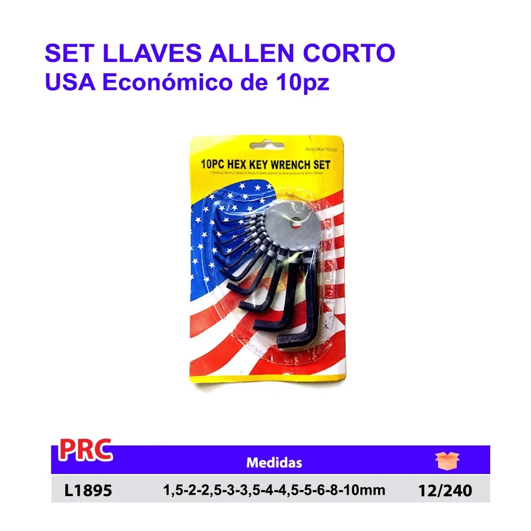 SET LLAVES ALLEN Economico USA CORTO de 10 pz