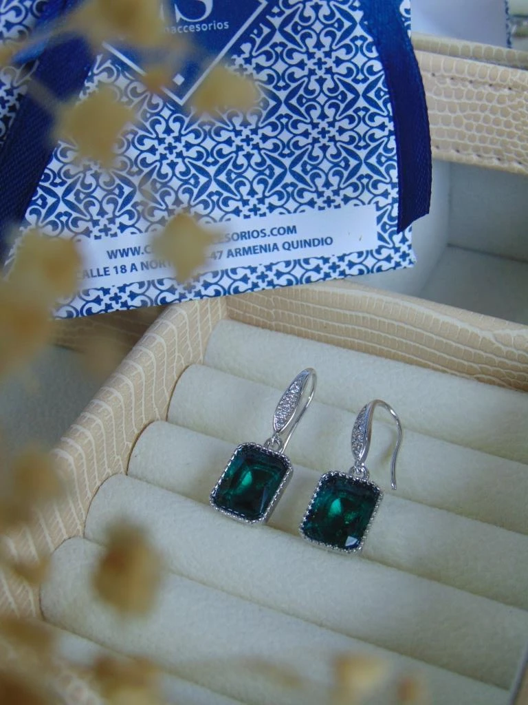 CANDONGA RODIO PLATE PINZA MAXI CIRCON CUADRADO VERDE