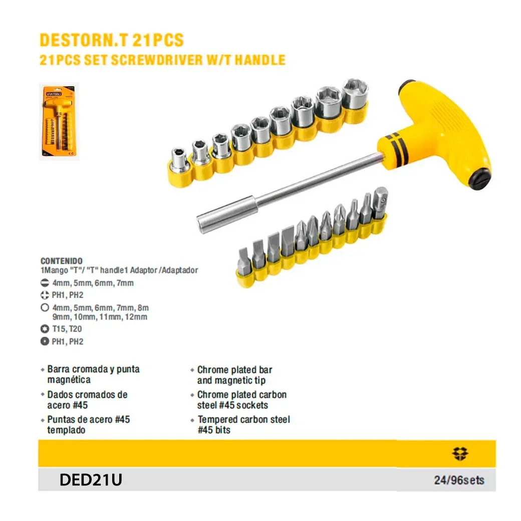 SET DESTORNILLADOR EN "T" UYUST DE 21 PZS