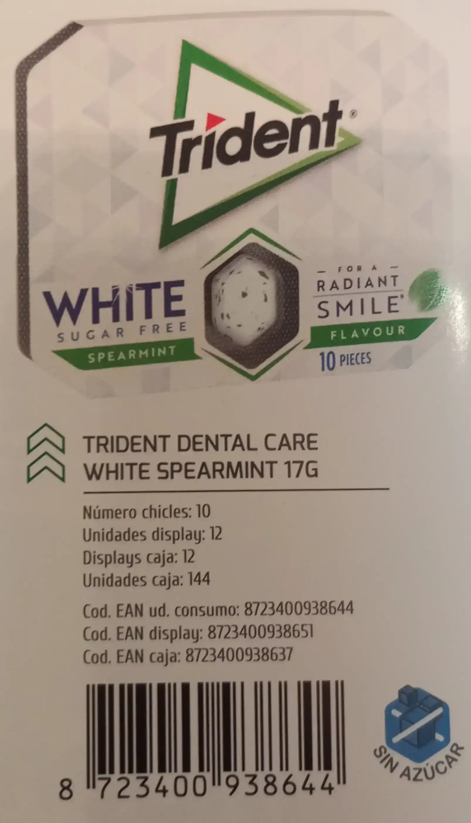 TRIDENT DENTAL CARE WHITE SPEARMINT