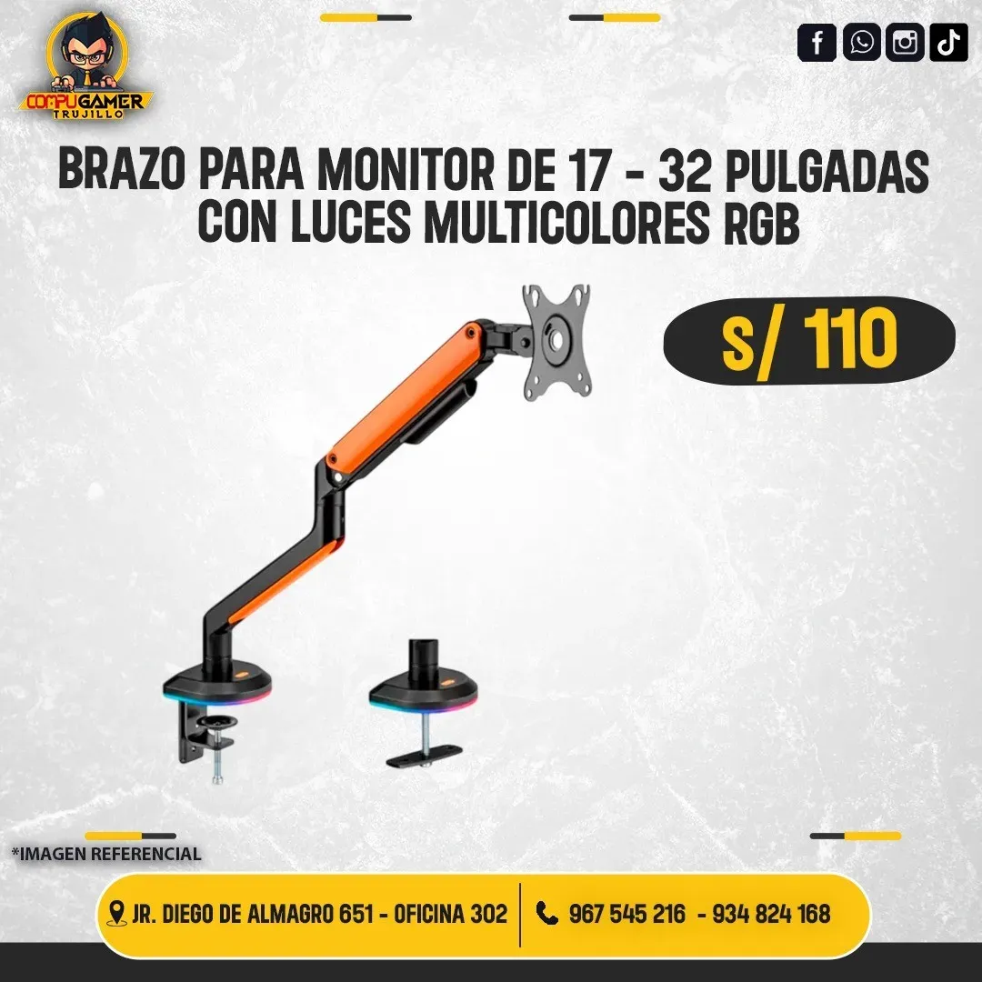 BRAZO PARA MONITOR DE 17" - 32" CON LUCES RGB