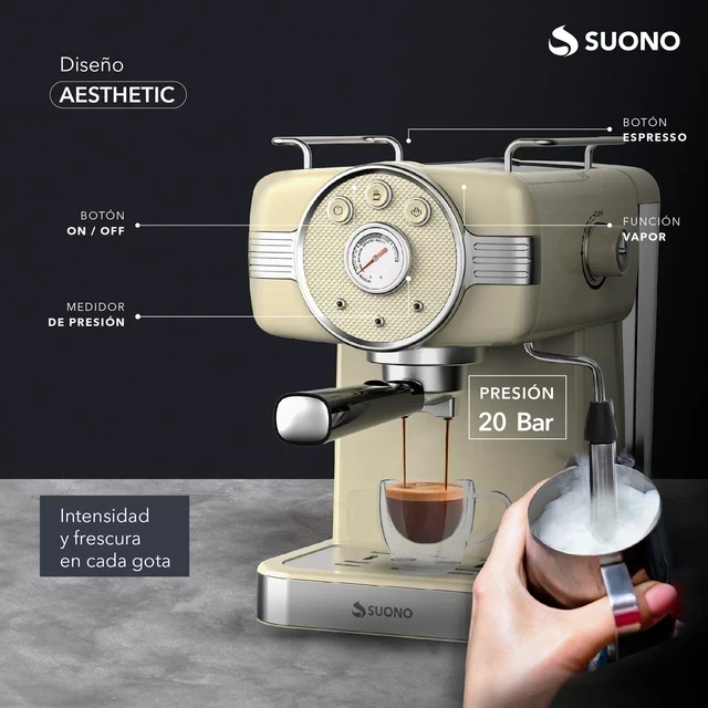 CAFETERA ESPRESSO VINTAGE 20 BAR 1.5 LITROS CREMA  3