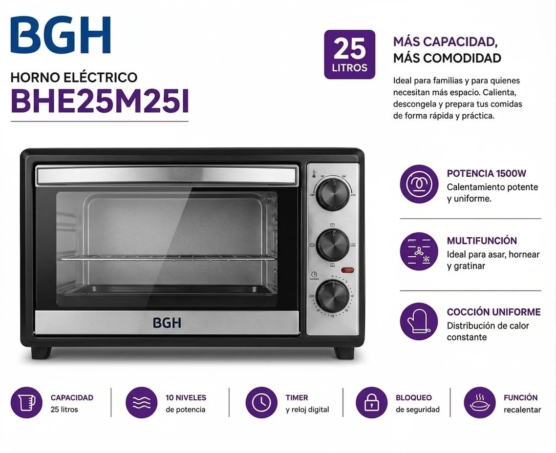 HORNO ELECTRICO BGH  DUO 25LT