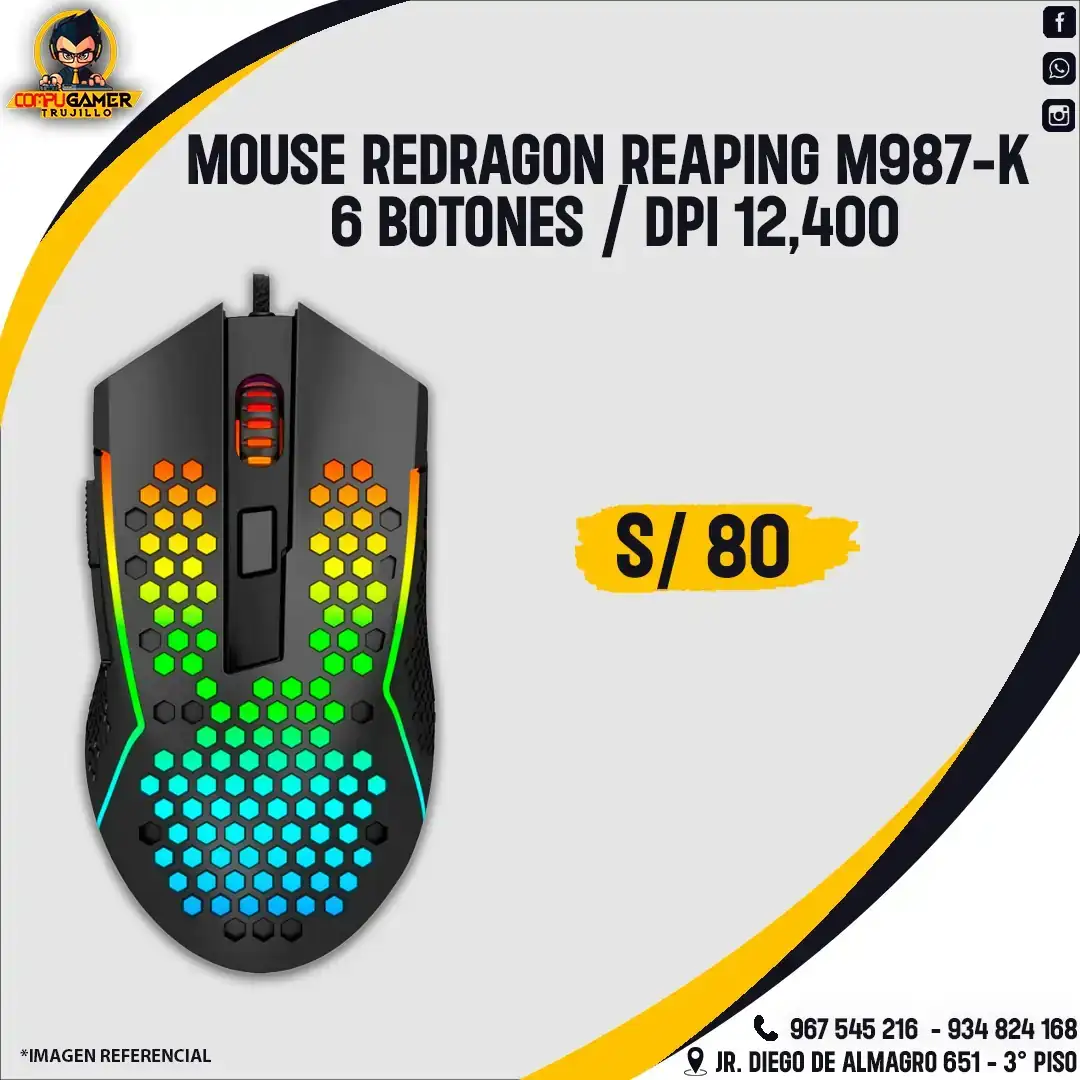 MOUSE GAMER REDRAGON REAPING M987-K RGB BLACK