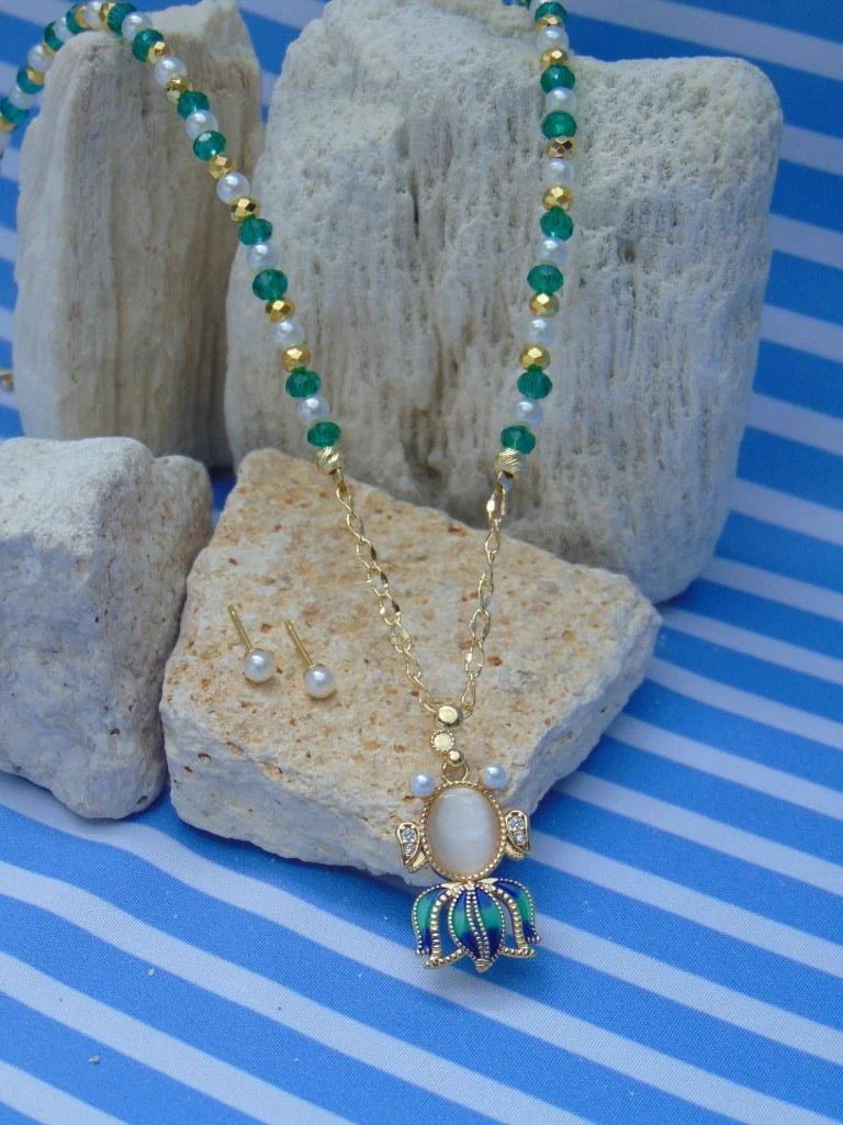 JUEGO RODIO DOR MURANO VERDE MINI PERLAS 2