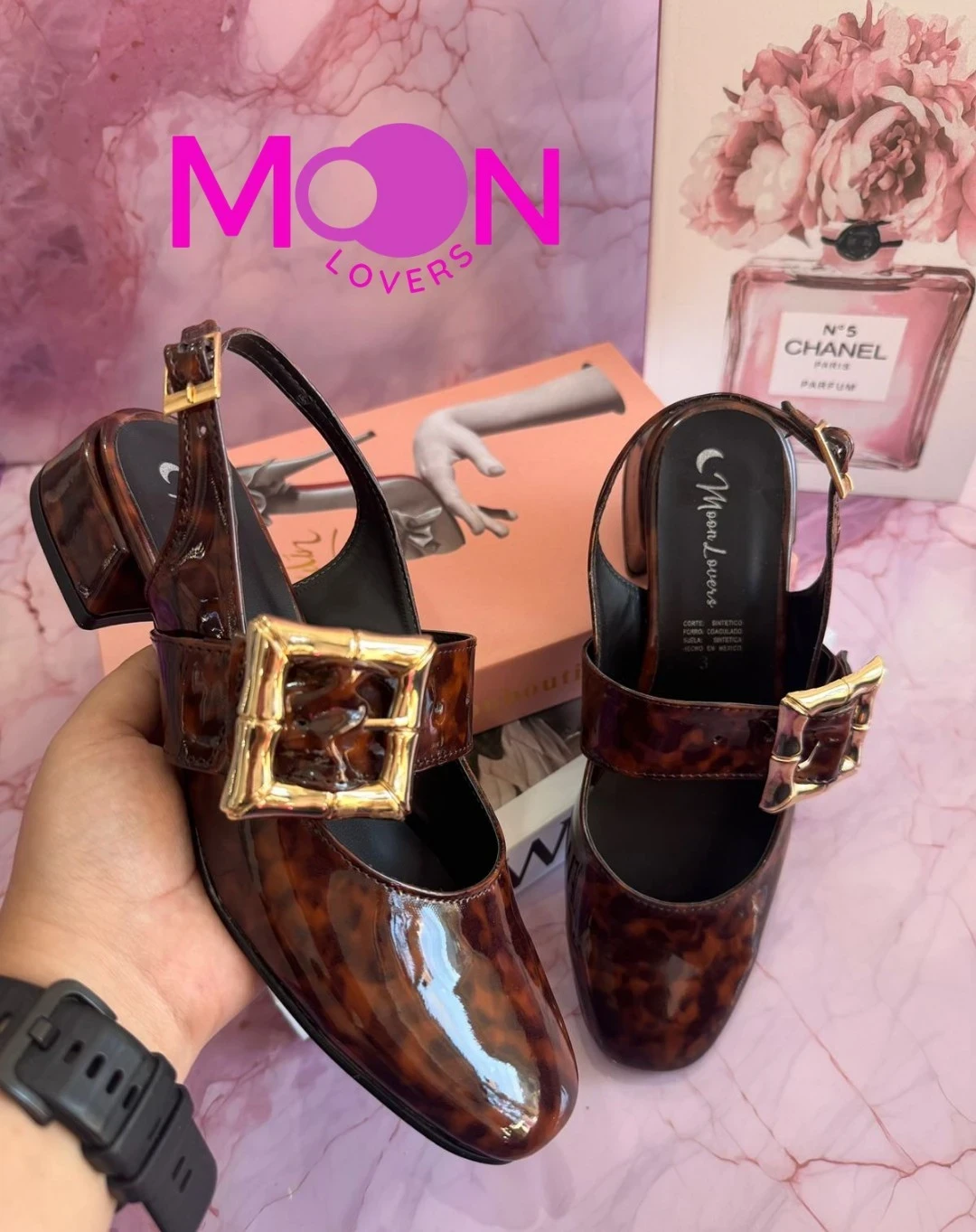 Mod.1019 Tacon Charol Efecto Carey Hebilla Oro