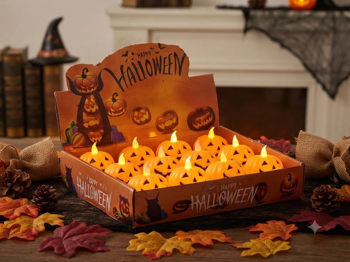 DOCENA DE VELAS LED EN FORMA DE CALABAZA  2