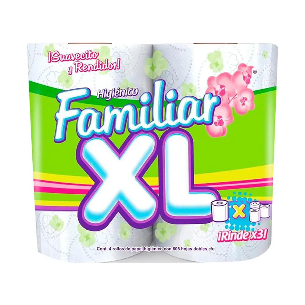 xl familiar 4 rollos papel higiénico 605 hojas dobles