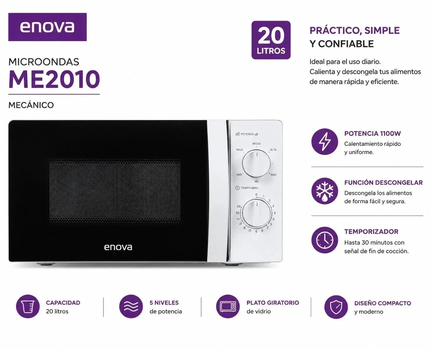 MICROONDAS ENOVA 20 LTS MECÁNICO ME2010