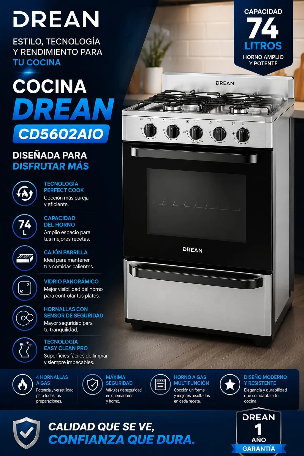 Cocina Drean 56cm Acero Inox