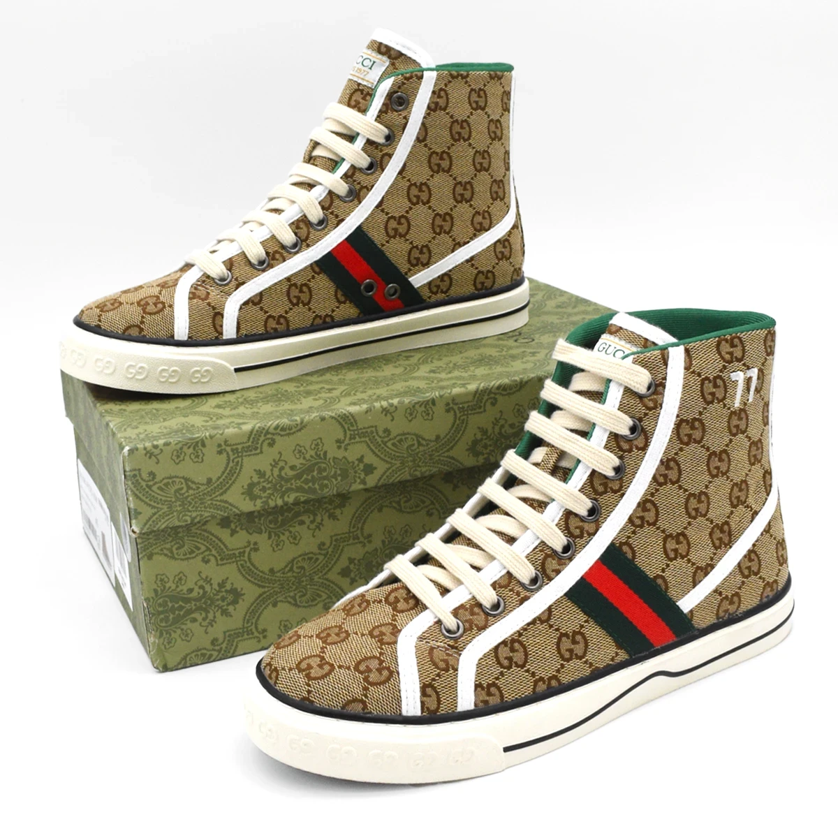 Gucci Tennis 1977 Lona Caña Alta Beige GG Estampado 9
