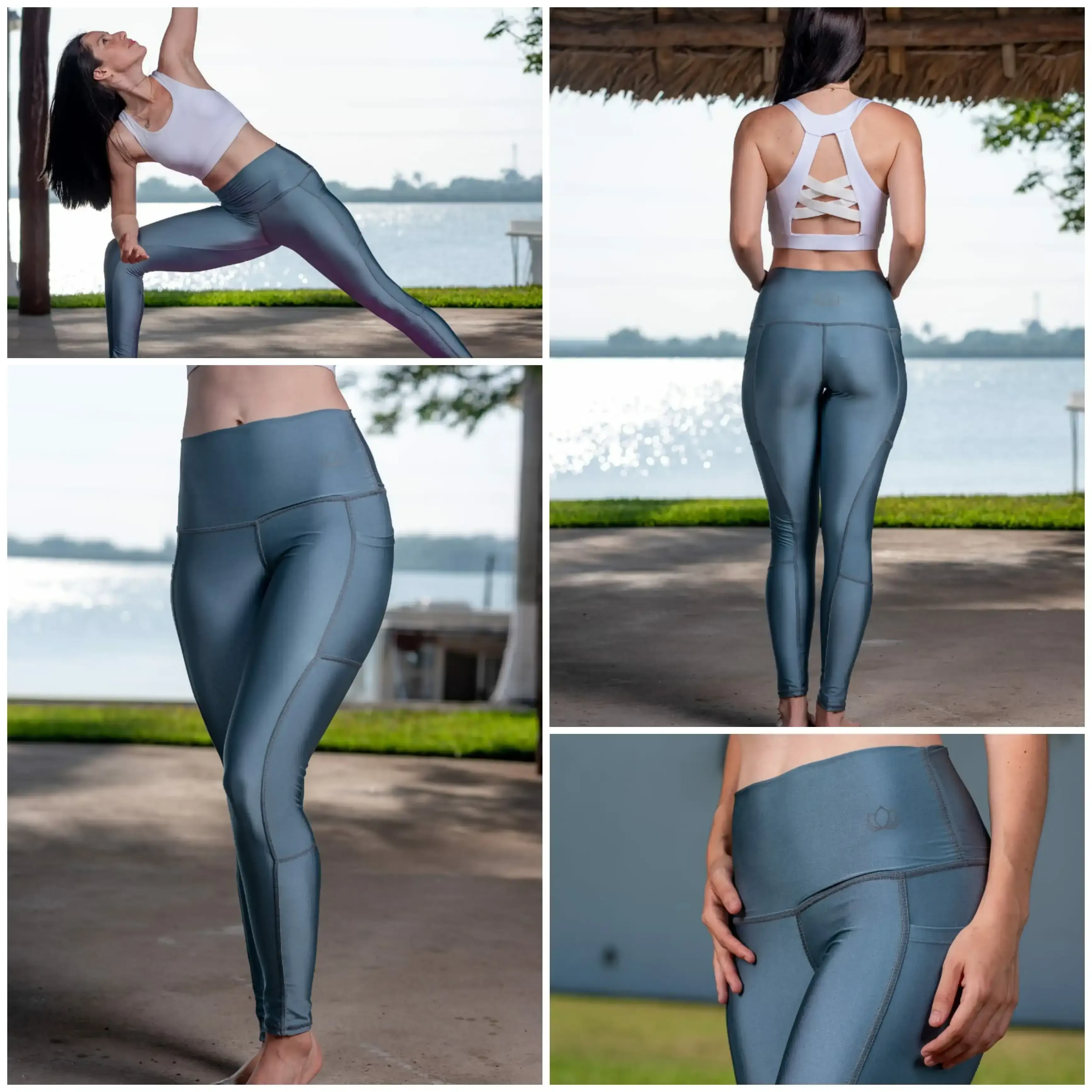 Leggins YOGA ZEN Azul celeste satin con bolsas