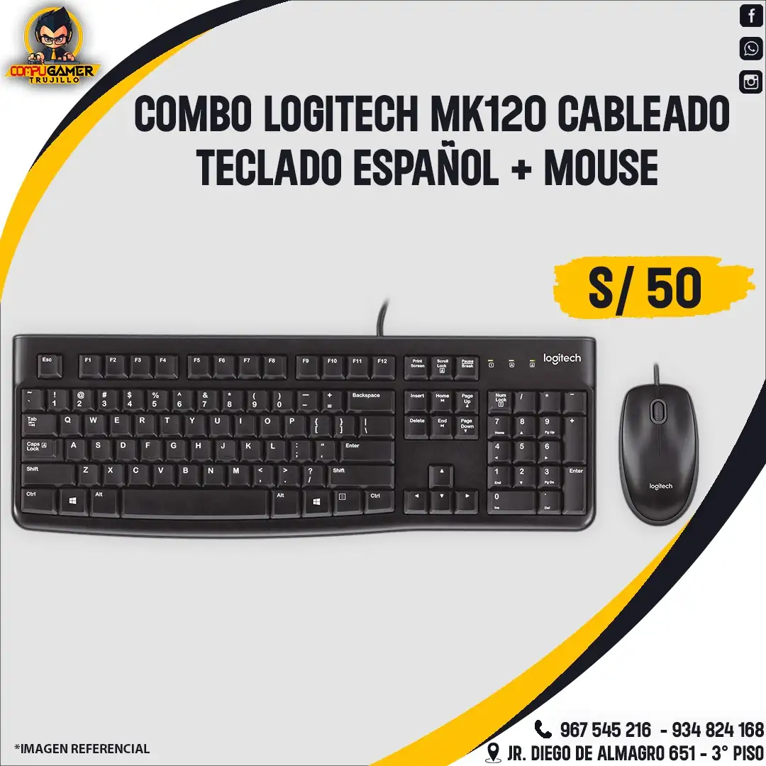 COMBO LOGITECH MK120, TECLADO Y MOUSE 