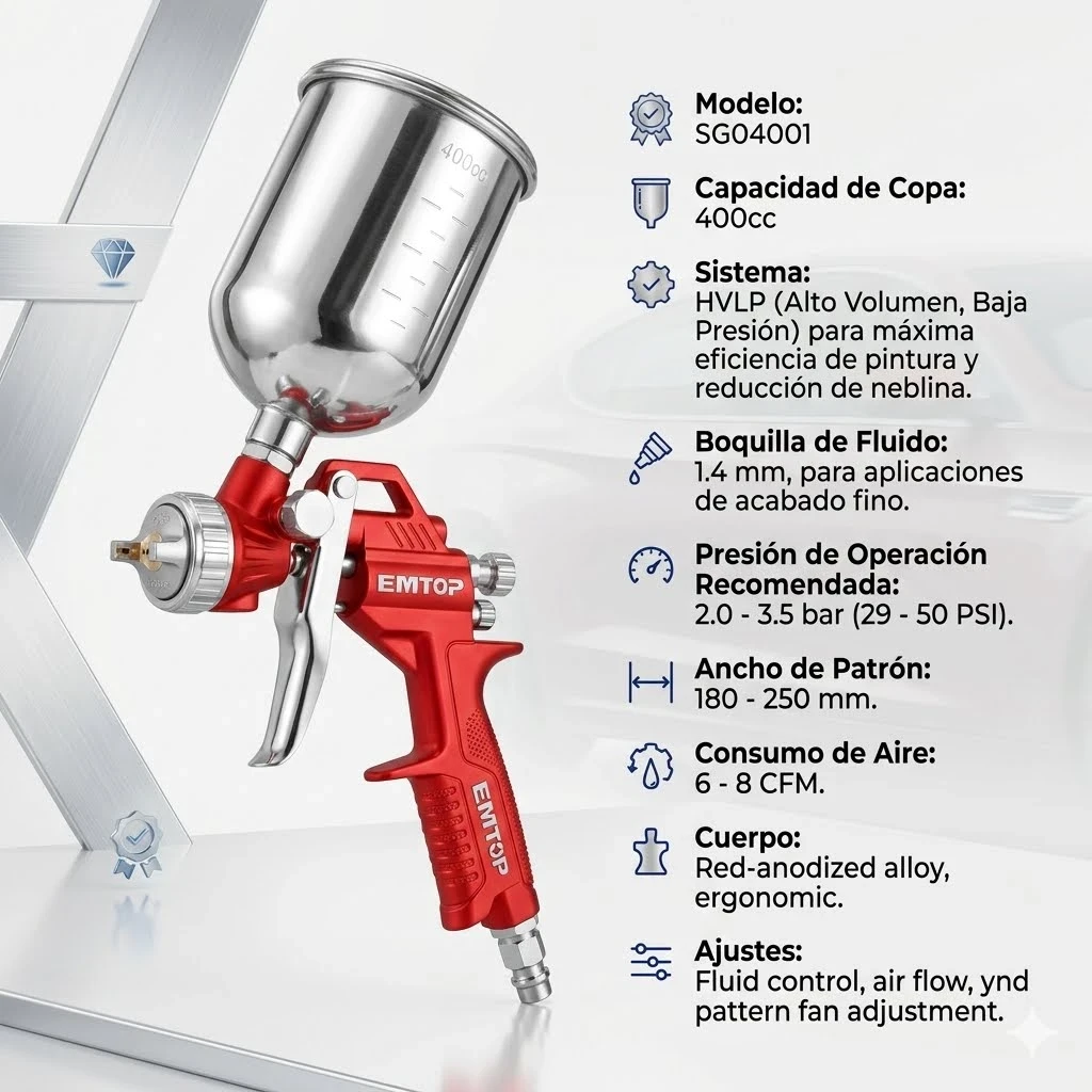 Pistola De Pintar Emtop 400cc 3 Picos Easg04001 Pro